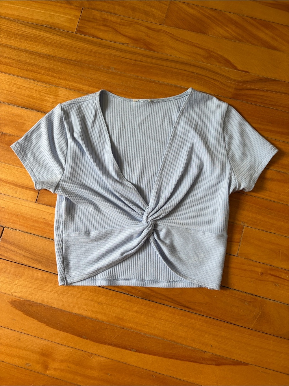 Garage Light Blue Twist-Knot Ribbed Crop Top